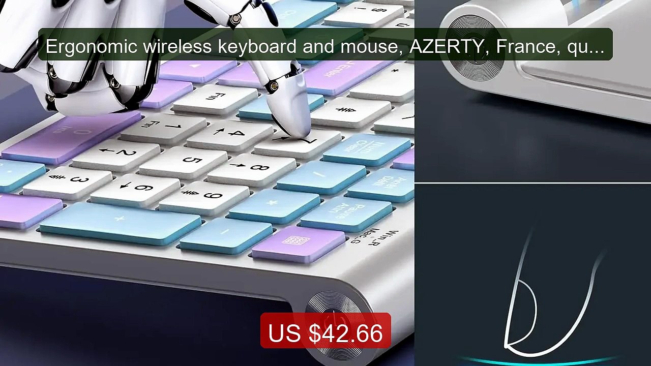 Ergonomic wireless keyboard and mouse, AZERTY,...