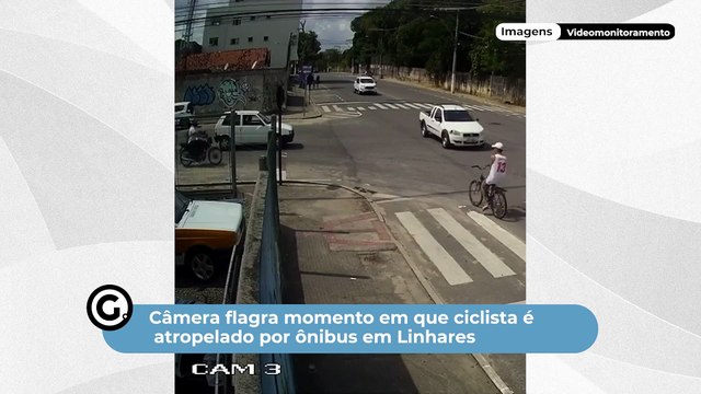 Câmera flagra momento em que ciclista é atropelado por ônibus em Linhares