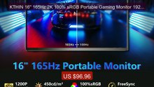 KTHIN 16'' 165Hz 2K 100% sRGB Portable Gaming Monitor 1920*... -- Top Pick 2026 | Unbeatable Price!