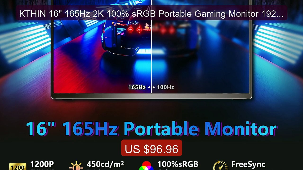 KTHIN 16'' 165Hz 2K 100% sRGB Portable Gaming Monitor 1920*... -- Top Pick 2026 | Unbeatable Price!