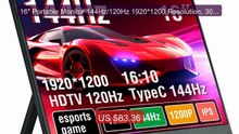 16" Portable Monitor 144Hz/120Hz 1920*1200 Resolution, 300Cd/m... -- Hot Deal 2026 | Limited Offer!