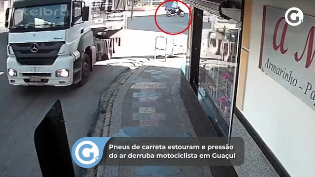 Pneus de carreta estouram e pressão do ar derruba motociclista em Guaçuí