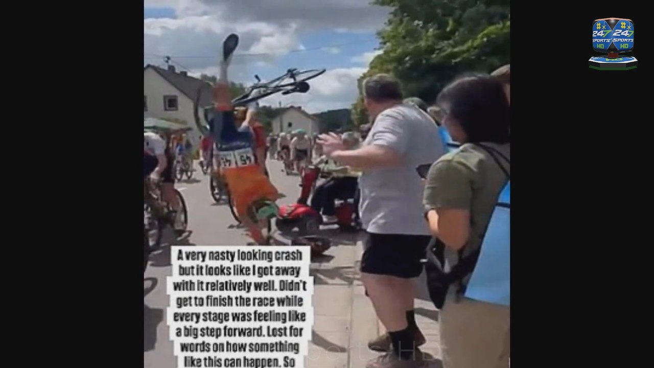 Elderly fan in a mobility scooter causes huge cycling race crash after driving straight into the peloton