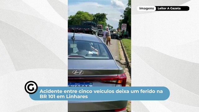 Acidente entre cinco veículos deixa um ferido na BR 101 em Linhares