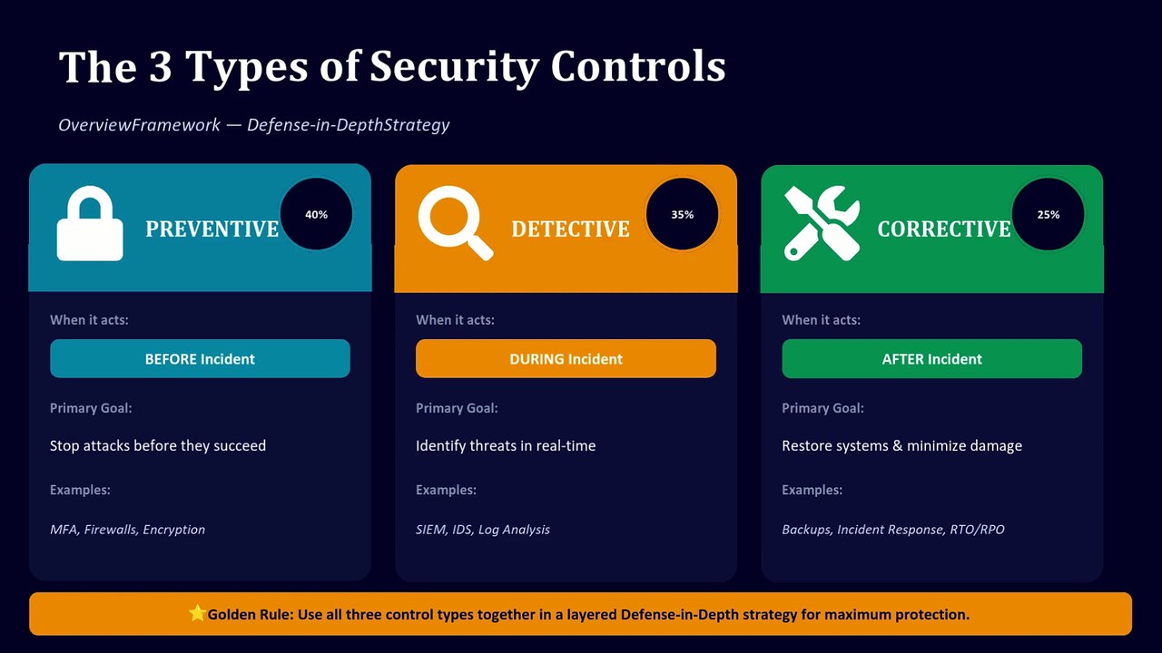 Security Control Types: Preventive, Detective, Corrective