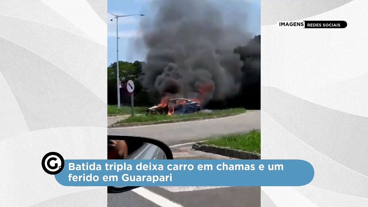 Batida tripla deixa carro em chamas e um ferido...