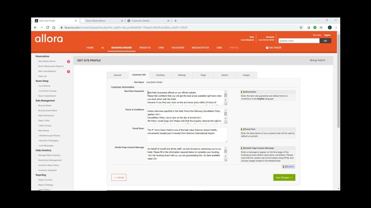 Edit Site Profile Customer Info