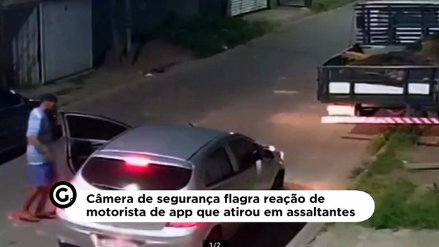 Câmera de segurança flagra reação de motorista de app que atirou em assaltantes