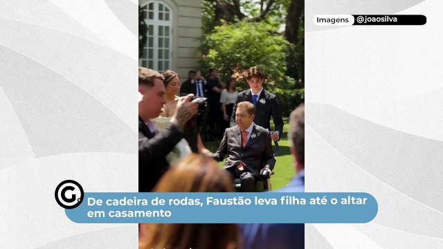De cadeira de rodas, Faustão leva filha até o altar em casamento