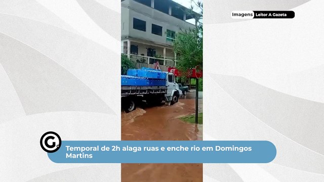 Temporal de 2h alaga ruas e enche rio em Domingos Martins