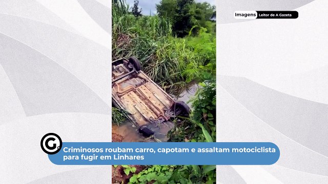 Criminosos roubam carro, capotam e assaltam motociclista para fugir em Linhares