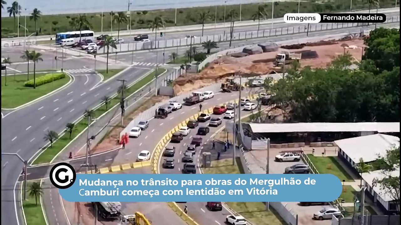Mudança no trânsito para obras do Mergulhão de Camburi começa com lentidão em Vitória