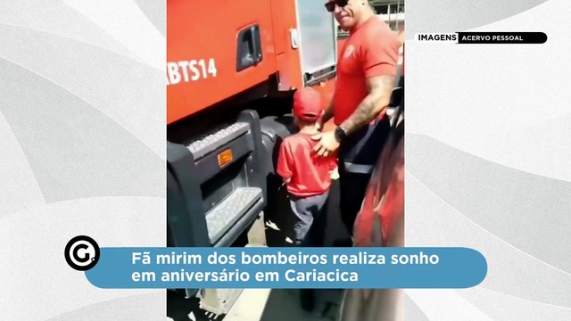 Fã mirim dos bombeiros realiza sonho em aniversário em Cariacica