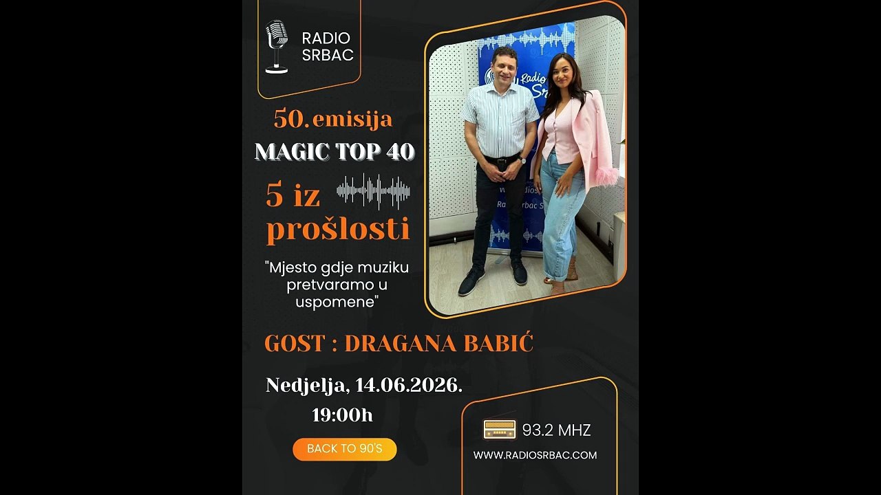 DRAGANA BABIĆ | MAGIC TOP 40 | Rubrika "5 iz prošlosti" | Radio Srbac | 14.06.2026.