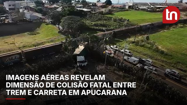 Imagens aéreas revelam dimensão de colisão fatal entre trem e carreta em Apucarana; veja