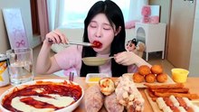 ASMR MUKBANG| Spicy Cheesy Tteokbokki, Whole Mozzarella Cheese Corn Dogs, Cheese Balls
