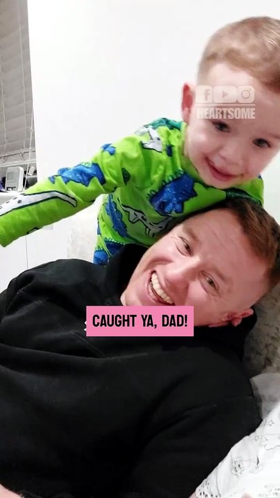 The boy humorously calls out Dad for checking out women