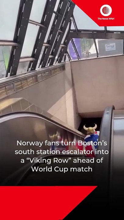 Norway fans turn Boston’s south station escalator into a “Viking Row”