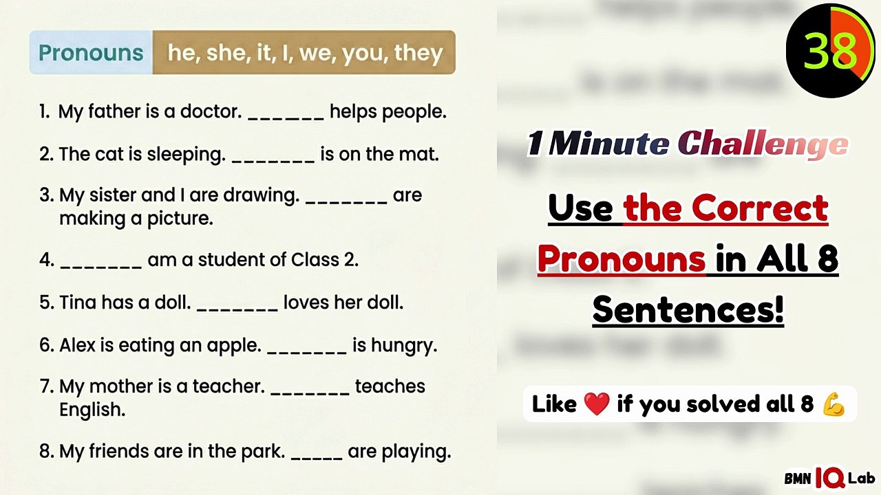 #GrammarChallenge 🔠⚔️ Use the Correct Pronouns in All 8 Sentences! 📚