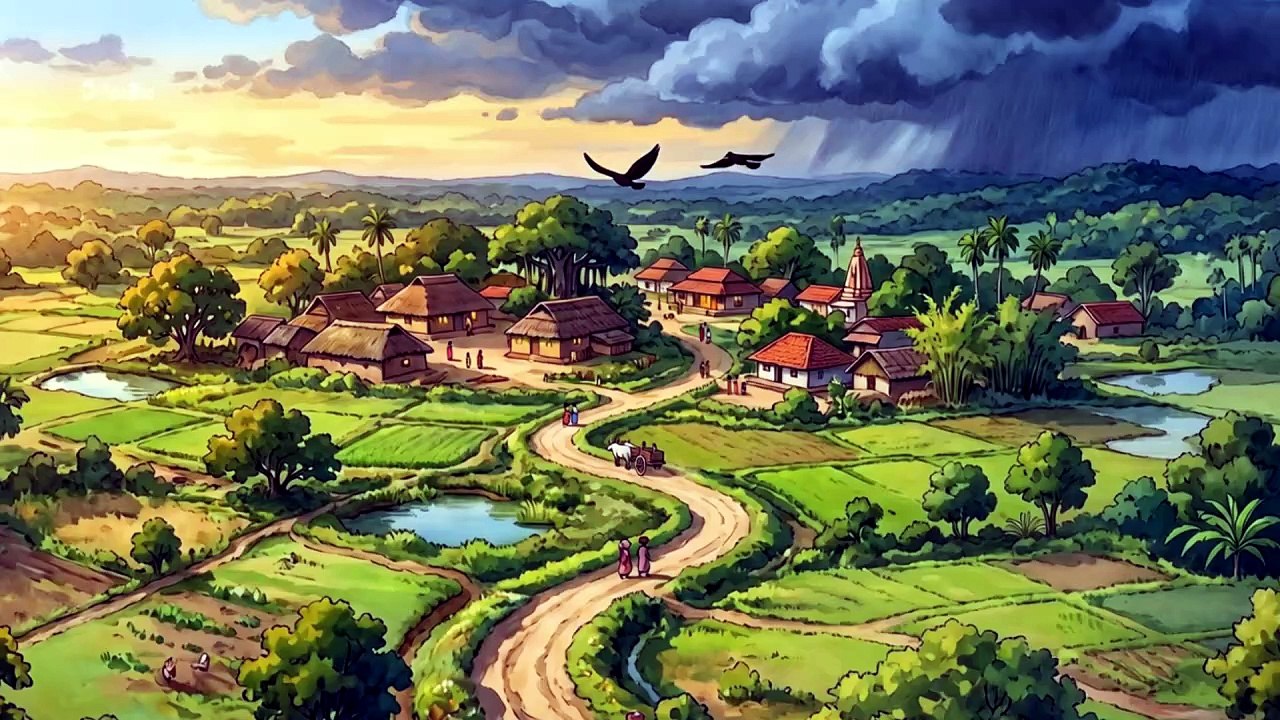 Monsoon Bullock Cart Journey 🌧️ Maa Cooked Baingan Bharta & Roti _ Ghibli Style_1080p