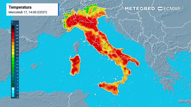 Mappa relativa alle temperayre previste nei prossimi giorni