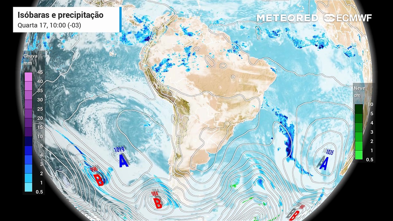 Quarta-feira, 17 de junho: Chuva e linhas de pressão (isóbaras)