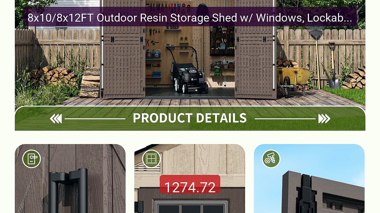 8x10/8x12FT Outdoor Resin Storage Shed w/ Windows, Lockable Door, H... -- Top Rated 2026 | Buy Now!