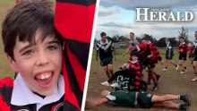 Bulls fan in wheelchair scores on-field try