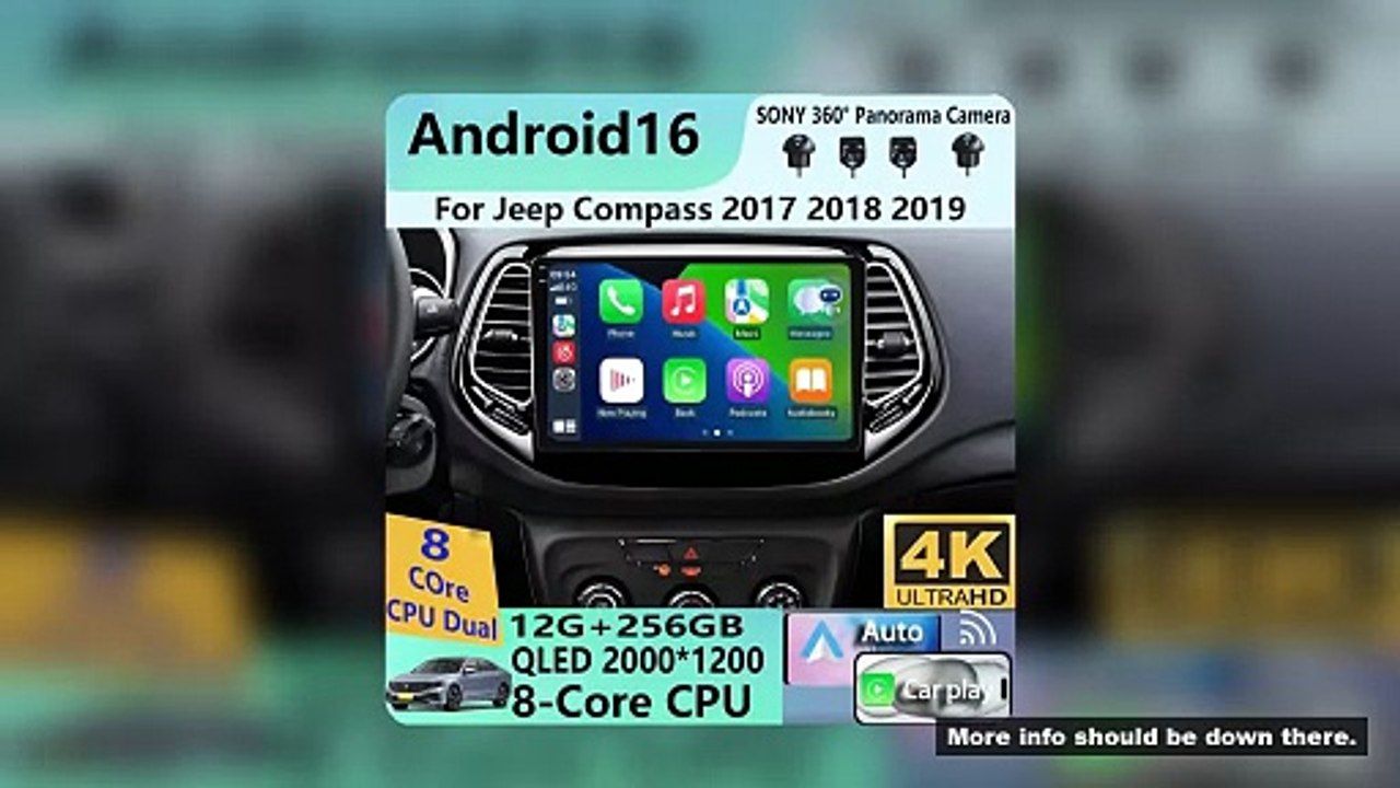 Android 16 Video Player Carplay Auto WIFI+4G For Jeep Compass 2017 2018 2019 Car Radio GPS Stereo Mu