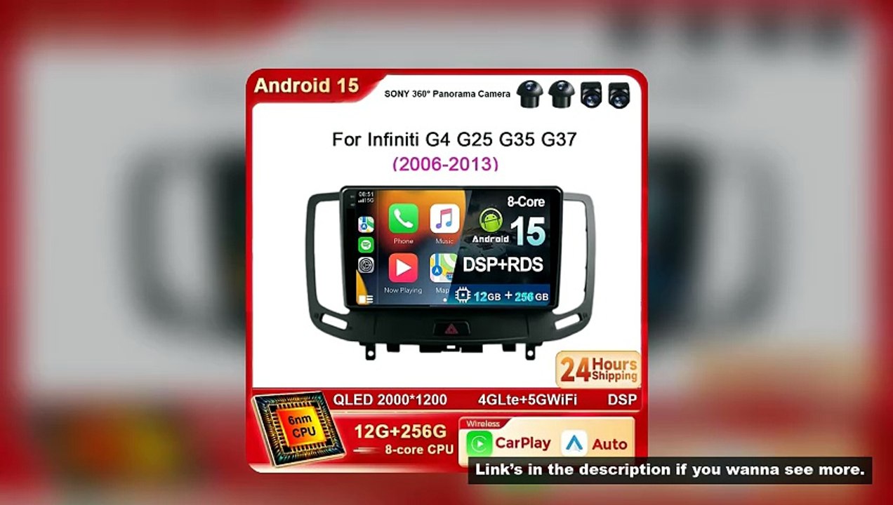 Android 15 Carplay Auto 2K Car Radio BT Multimedia Player For Infiniti G4 G25 G35 G37 2006 - 2013 2