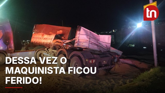 Veja o momento em que caminhão é atingido por trem em Jandaia do Sul