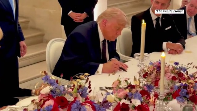 Moment Trump signs US-Iran peace agreement at Palace of Versailles
