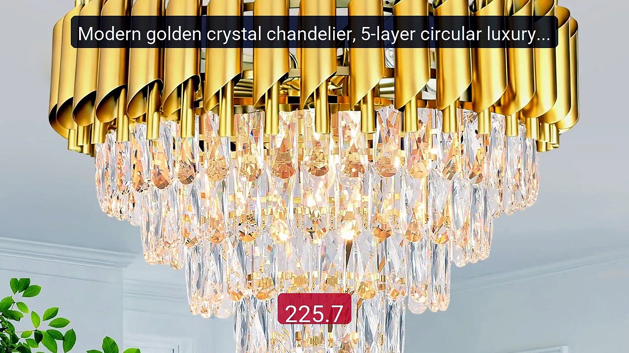 Modern golden crystal chandelier, 5-layer circular luxury c... -- Top Pick 2026 | Unbeatable Price!