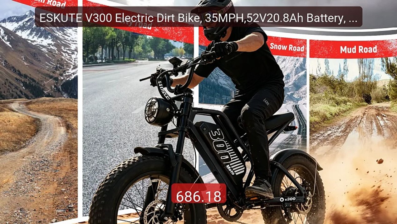 ESKUTE V300 Electric Dirt Bike, 35MPH,52V20.8Ah Battery, 20" x4.0 ... -- Best Deal 2026 | Shop Now!