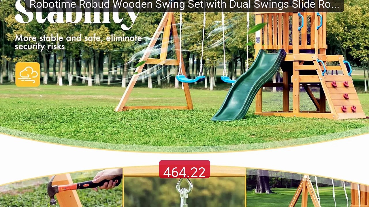 Robotime Robud Wooden Swing Set with Dual Swings Slide Rock Climbin... -- Top Rated 2026 | Buy Now!