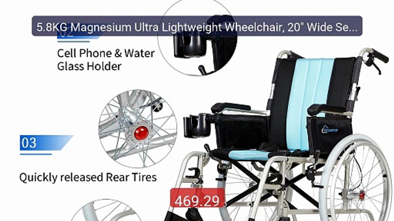 5.8KG Magnesium Ultra Lightweight Wheelchair, 20" Wide Seat W... -- Amazing Value 2026 | Must Have!