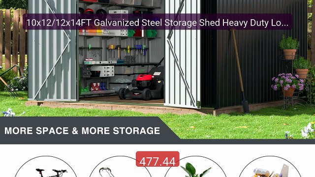 10x12/12x14FT Galvanized Steel Storage Shed Heavy Duty Lockable Has... Top Rated 2026 | Buy Now!