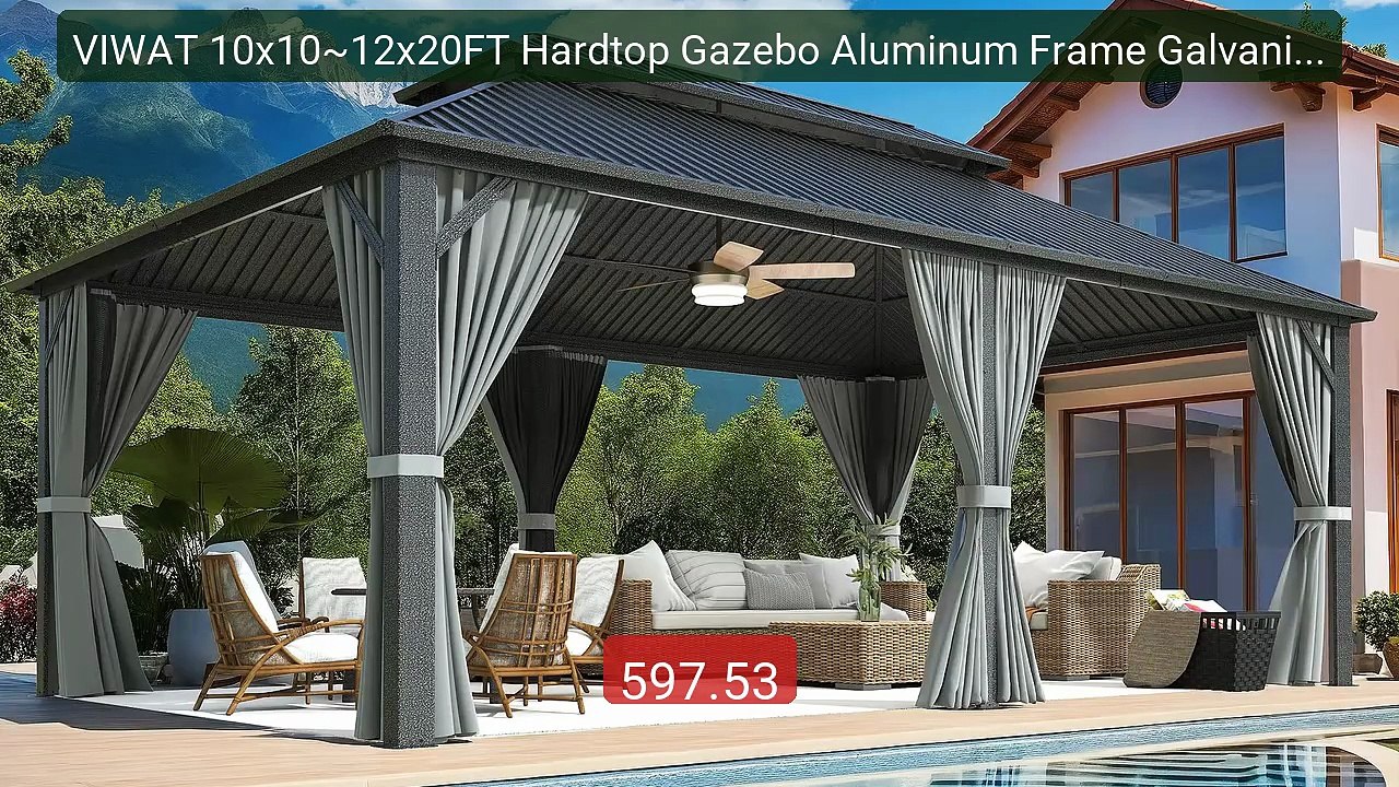 VIWAT 10x10~12x20FT Hardtop Gazebo Aluminum Frame Galvanized Steel ... -- Top Rated 2026 | Buy Now!