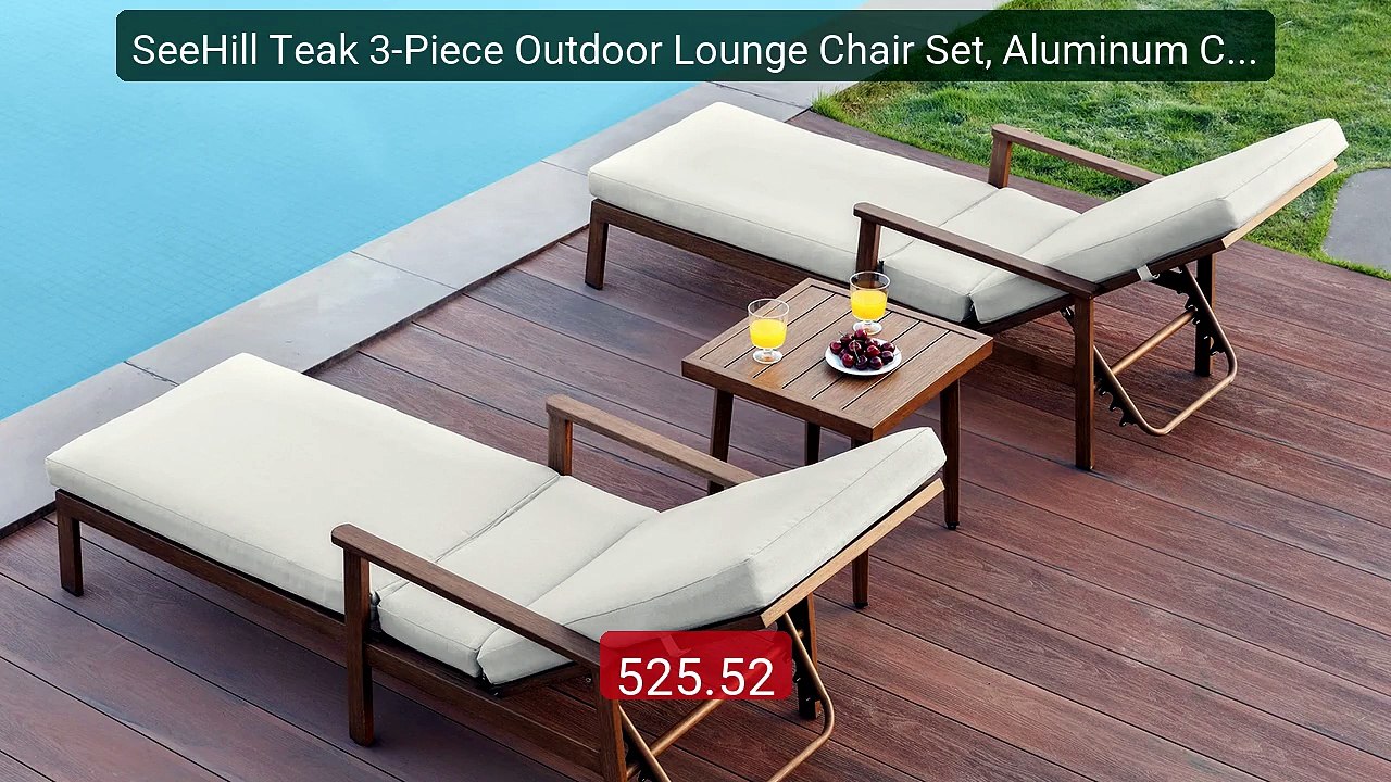 SeeHill Teak 3-Piece Outdoor Lounge Chair Set, Aluminum Chaise... -- Hot Deal 2026 | Limited Offer!