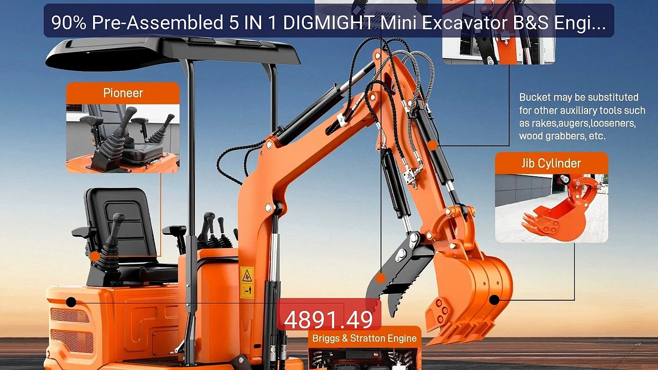 90% Pre-Assembled 5 IN 1 DIGMIGHT Mini Excavator B&S Engine 1T... -- Hot Deal 2026 | Limited Offer!