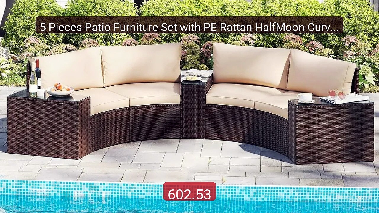 5 Pieces Patio Furniture Set with PE Rattan HalfMoon Curved S... -- Amazing Value 2026 | Must Have!