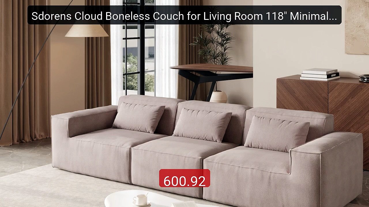 Sdorens Cloud Boneless Couch for Living Room 118" Minimalist Secti... -- Best Deal 2026 | Shop Now!