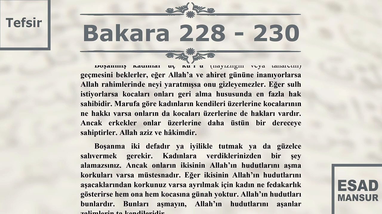 Esad Mansur - Bakara Suresi Tefsiri 228-230