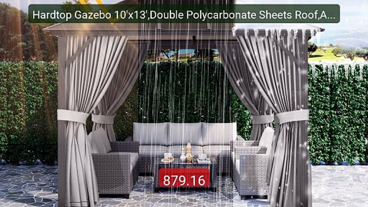 Hardtop Gazebo 10'x13',Double Polycarbonate Sheets Roof,Alumin... -- Hot Deal 2026 | Limited Offer!