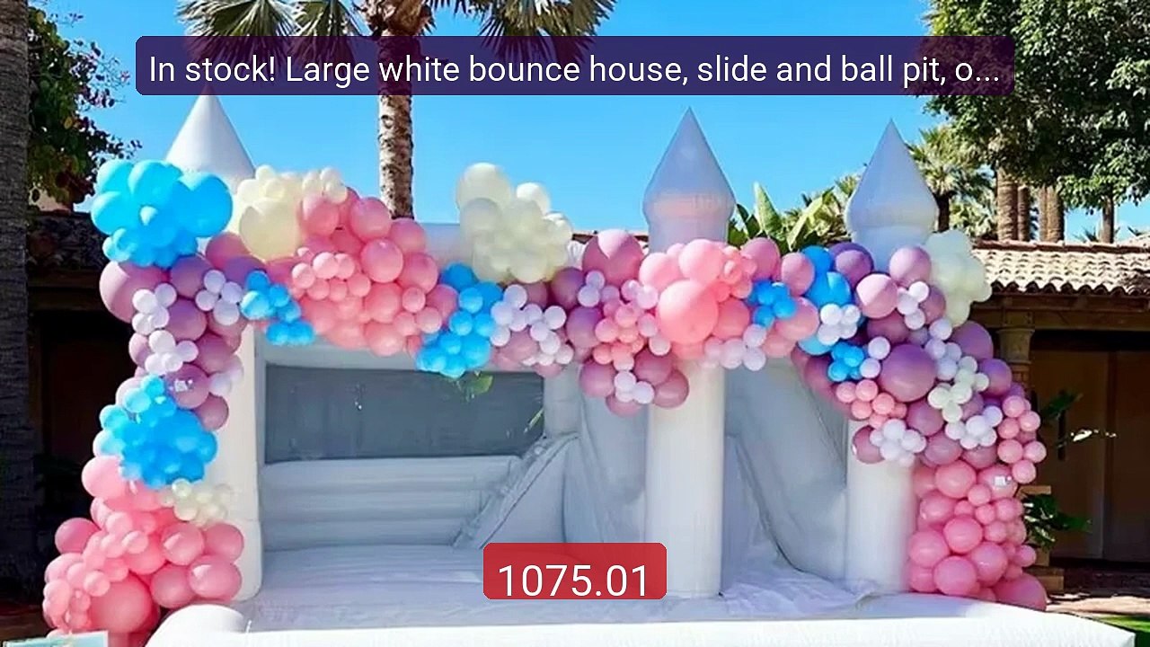 In stock! Large white bounce house, slide and b...