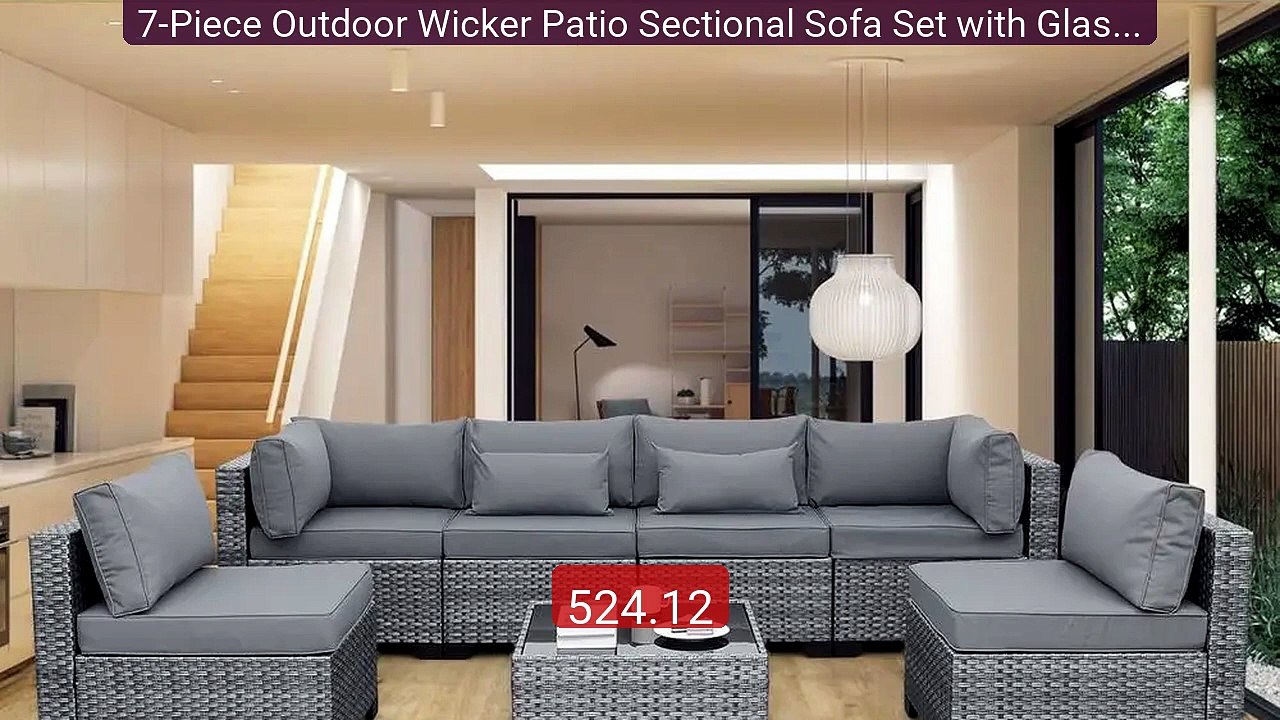 7-Piece Outdoor Wicker Patio Sectional Sofa Set with Glass Ta... -- Amazing Value 2026 | Must Have!
