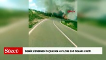 Spiral makinesinden sıçrayan kıvılcımlar 150 dekar buğday tarlası ile 50 dekar ağaçlık alanı yaktı