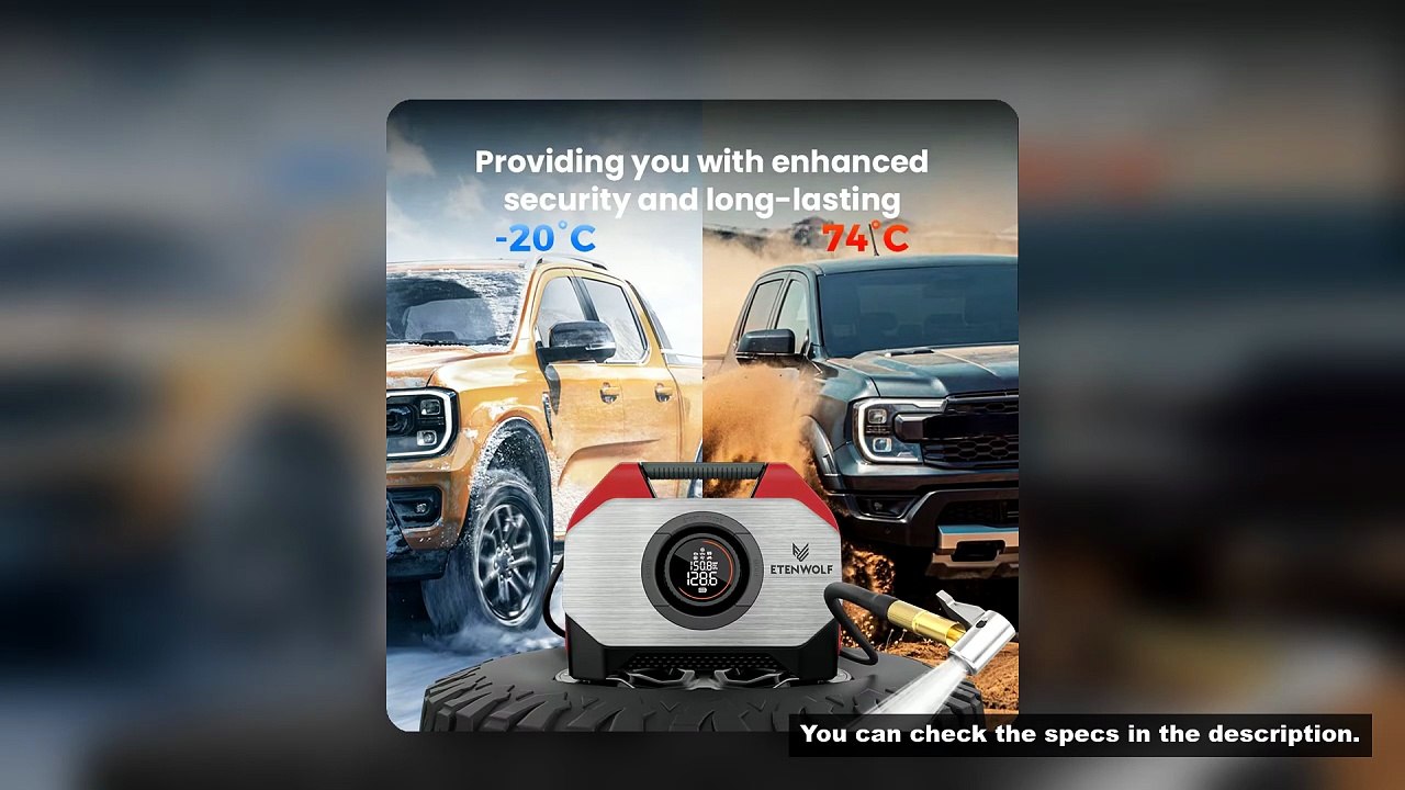 New ETENWOLF S6SE Portable Air Compressor 100% Duty Cycle & Dual Cylinder 19200 mAh Car Tire Inflato