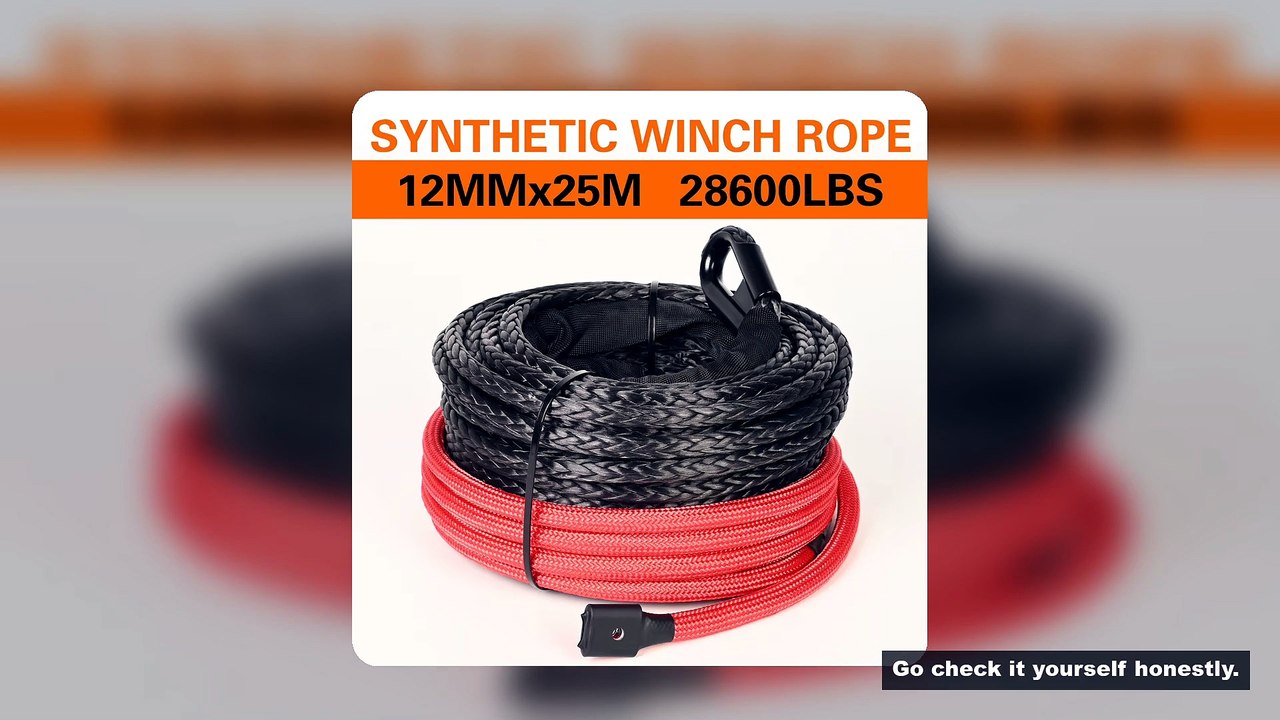 12mm x 25m Synthetic Winch Rope with Protective Sleeve - 28600 LBs Capacity for Truck, 4WD and Off-R