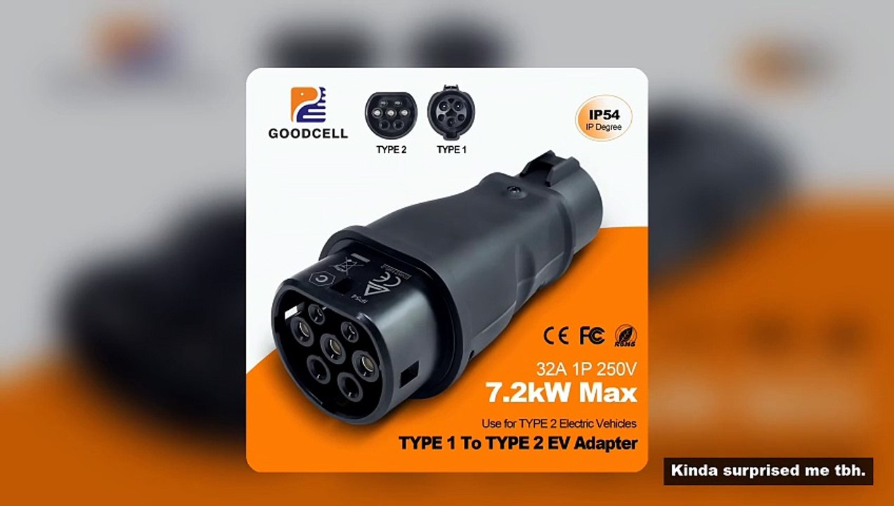 GOODCELL Type1 to Type2 32A 1Phase 7.2kw Max EV Charger Adapter J1772 to IEC62196 EV Charger Convert